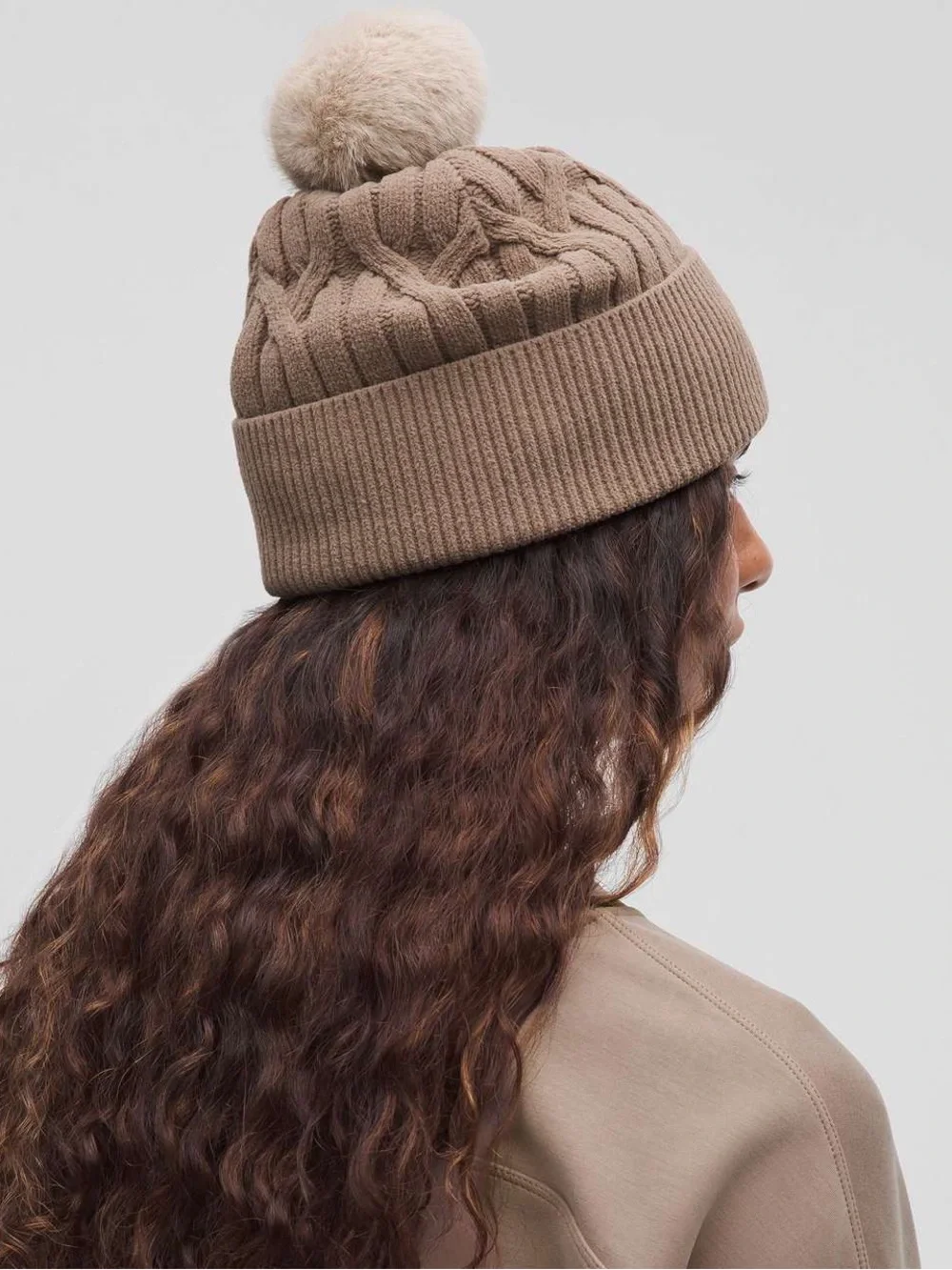 lululemon athletica Taupe Cable-Knit Pom Beanie